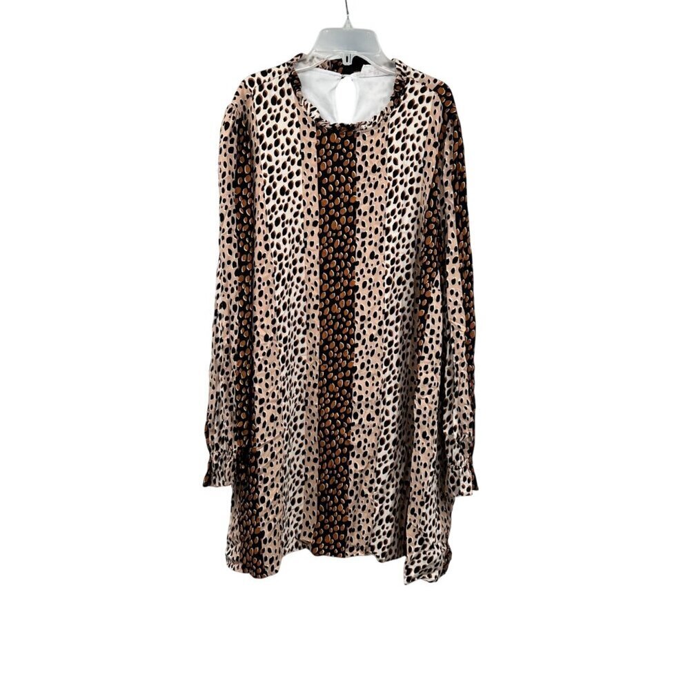 R2 Womens Multiocolor Print Shift Dress Long Sleeve Ruffle Neck Size 2XL